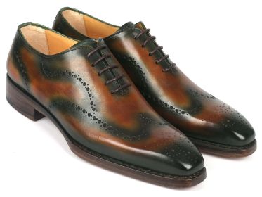 Paul Parkman Goodyear Welted Men's Brown & Green Oxford Shoes (Select your size: EU 40 - US 7.5)