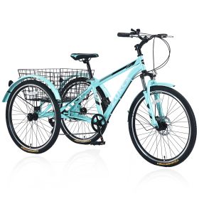 Adult Tricycle Bike,7-Speed Mountain Tricycle,26-Inch 3 Wheels,Comfortable Widen Saddle,Rear Integrated Shopping Basket (Color: as Pic)