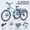 Adult Tricycle Bike,7-Speed Mountain Tricycle,26-Inch 3 Wheels,Comfortable Widen Saddle,Rear Integrated Shopping Basket